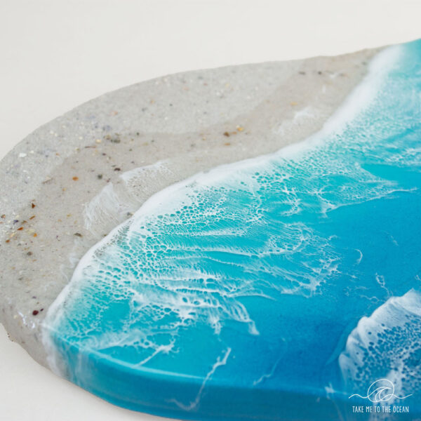 Organic shaped resin ocean art. close up