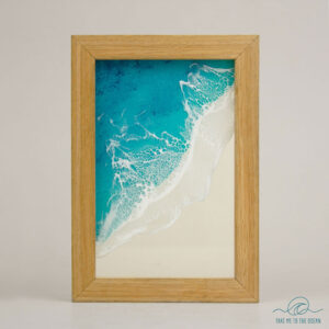 Oceanside California inspired ocean in a upcycled picture frame. Front view.